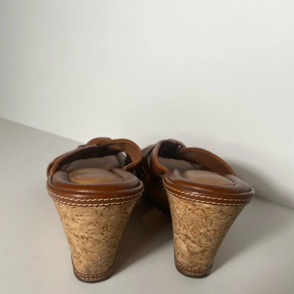 Nurture~Cognac~Leather~Knotted/Trim Design~Cork Wedge~Platform Sandal~Size 7.5